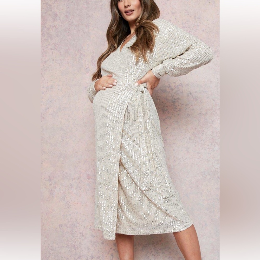 Maternity sequin wrap dress